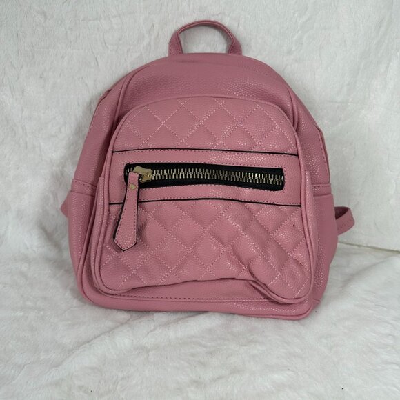 Quilted Pink Faux Leather Mini Backpack With Gold Zipper & Charm - Picture 4 of 10